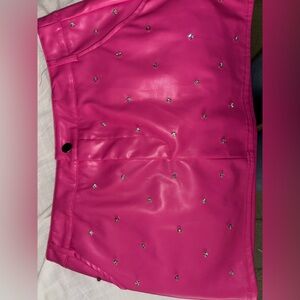 Leather hot pink rhinestone skirt